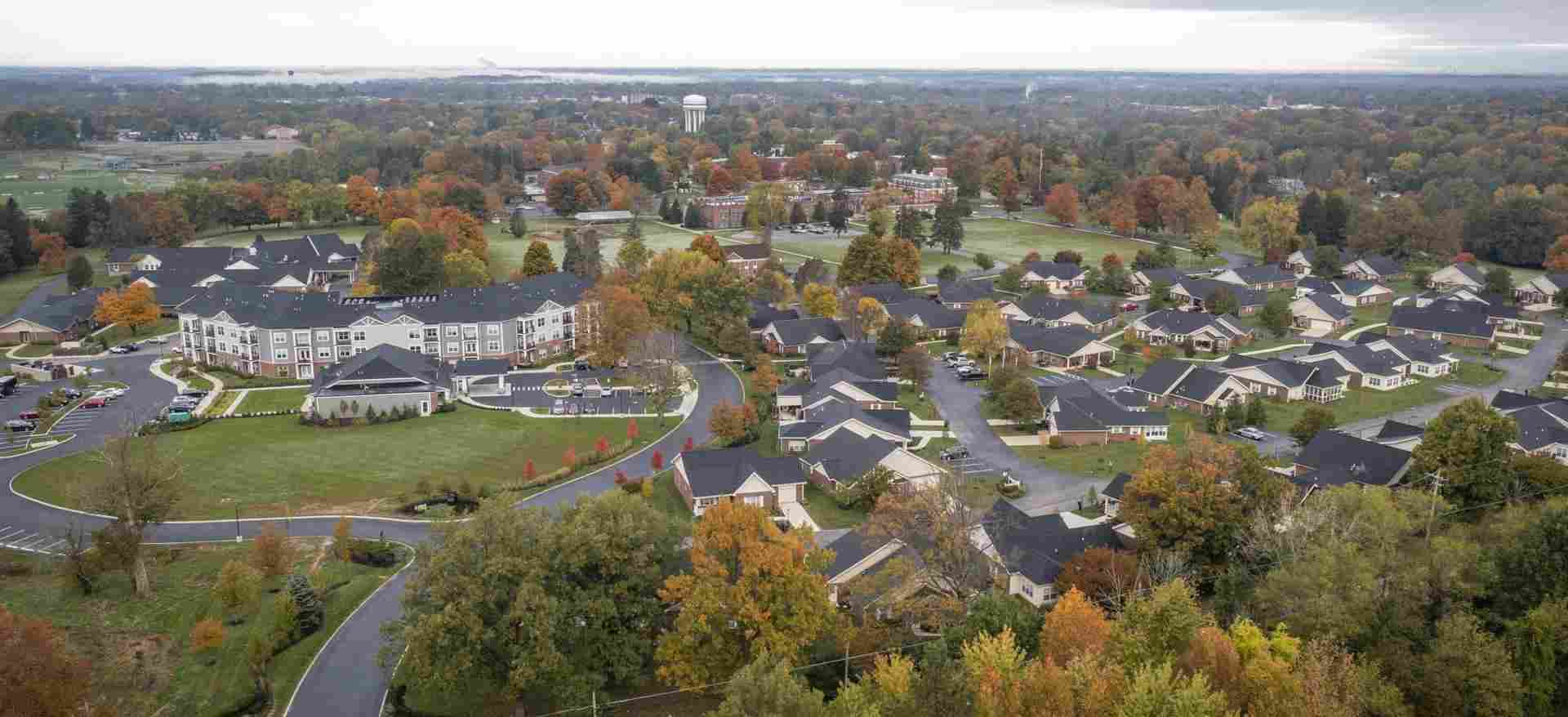 Drone shot of Legacy Village campus