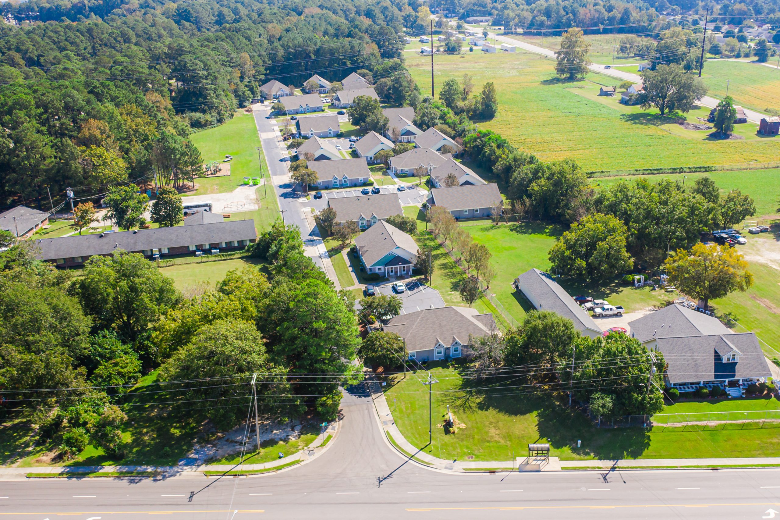 Aerial shot of Gregg Court Apartments