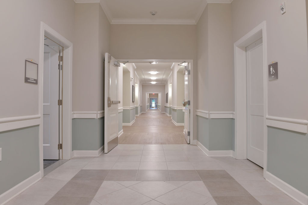 A hallway inside True Light Haven, an affordable housing community
