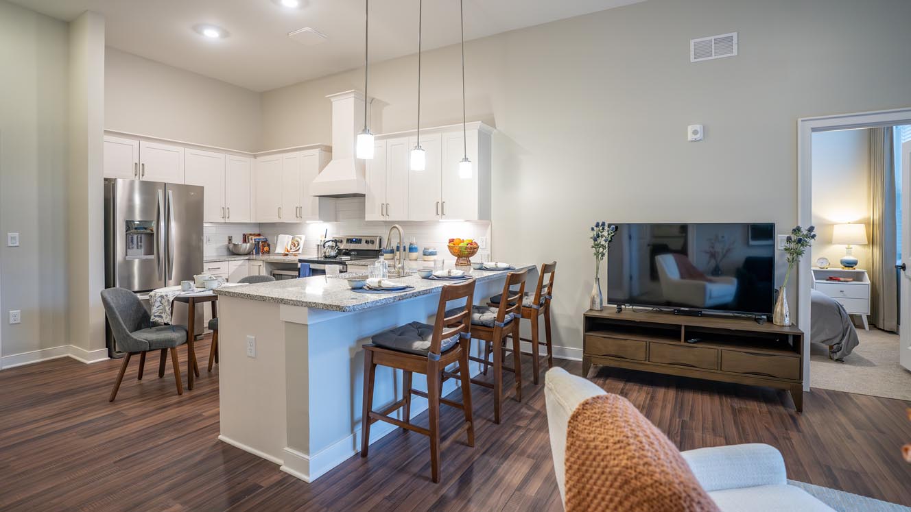 kitchen and living room