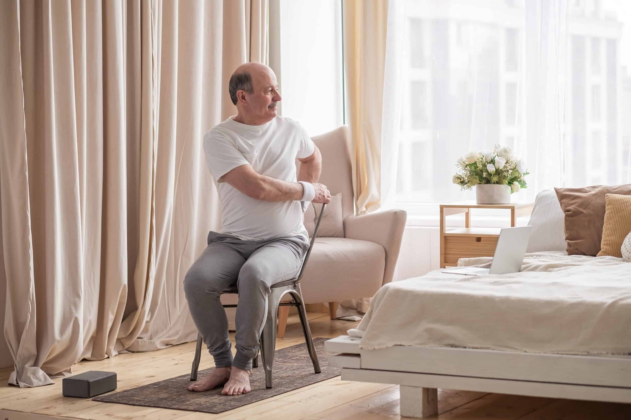 A man doing some core exercises for seniors.