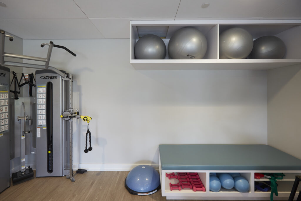 Gym with cable machine and stability balls