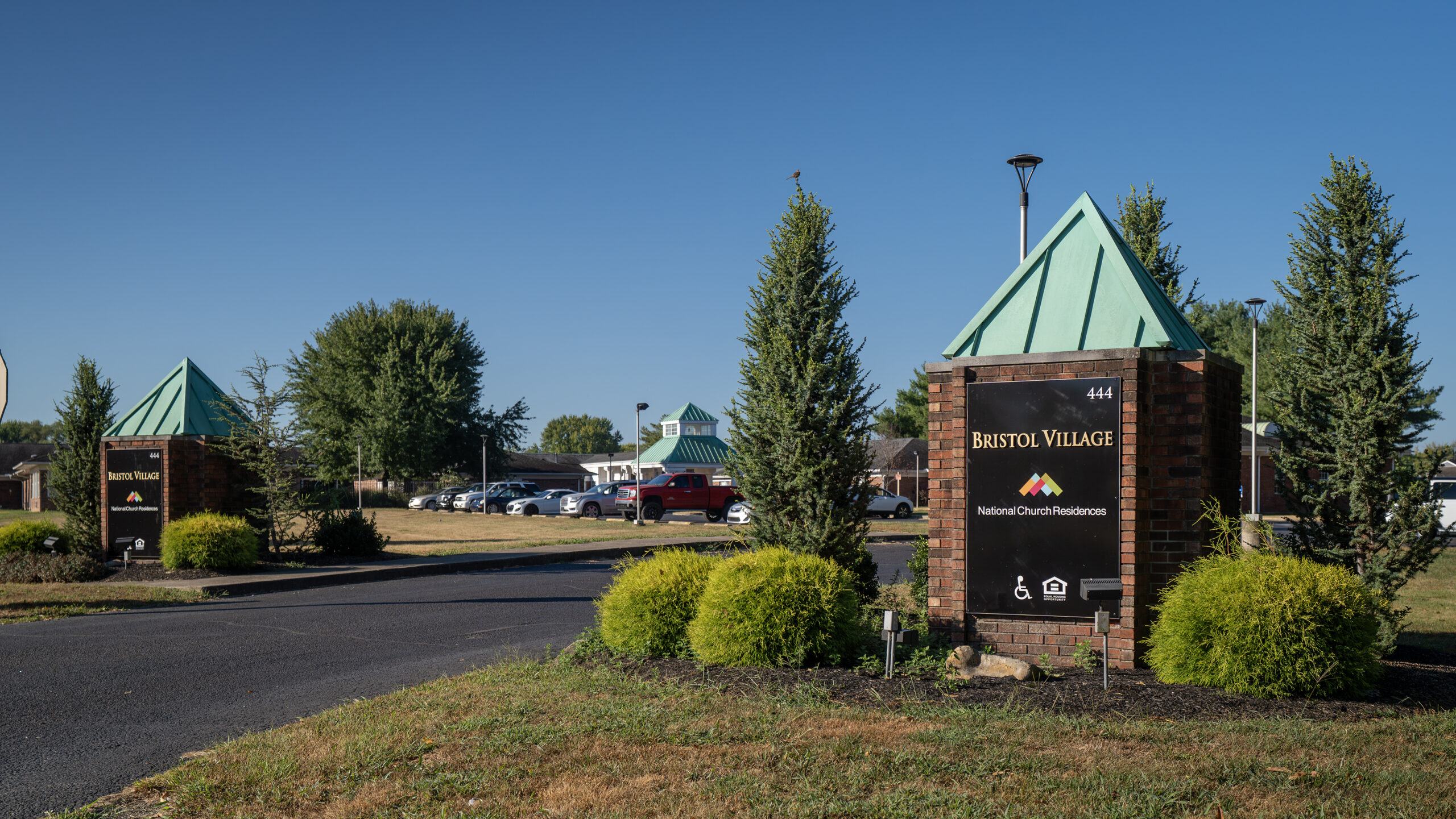 Exterior view of Bristol Village senior living community building