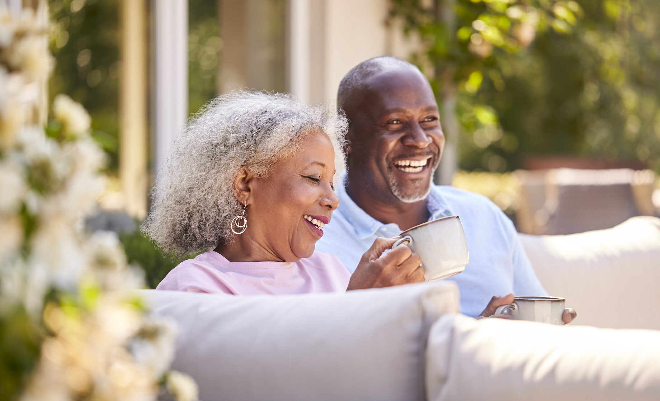 Senior couple having a cup of coffee