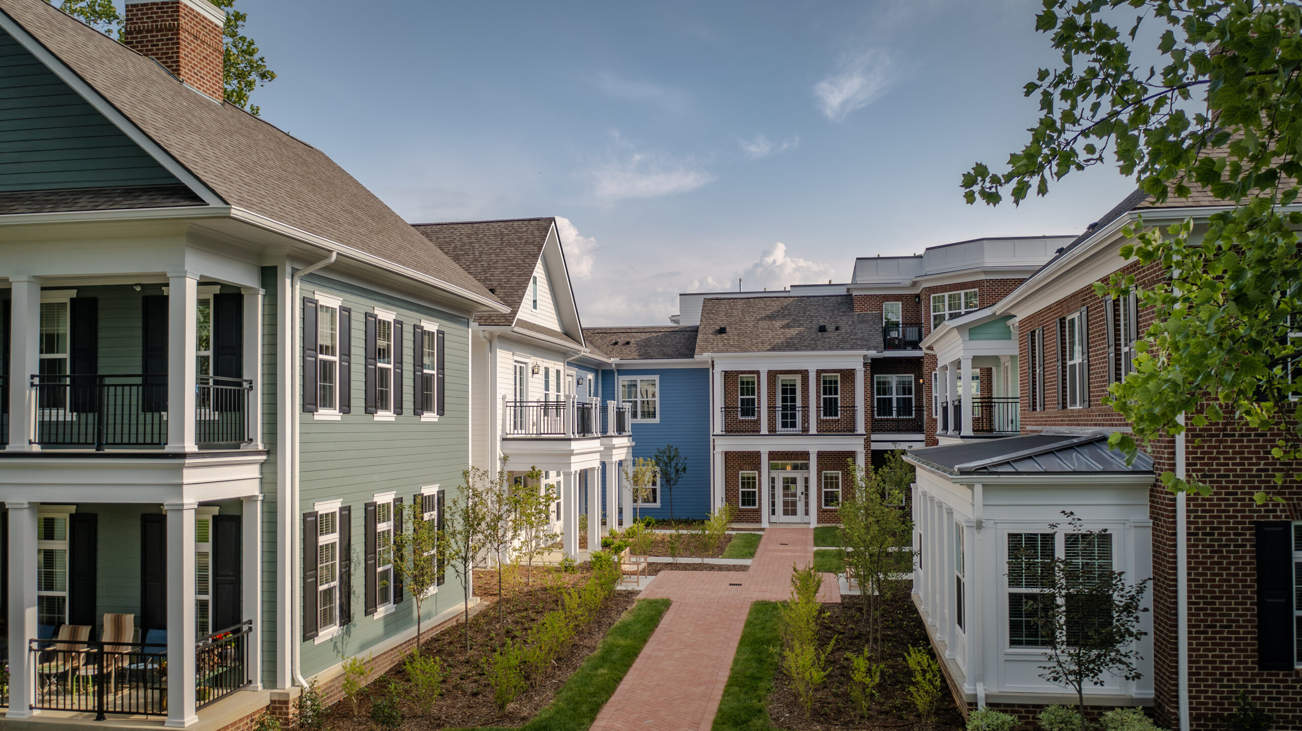 Exterior view of a modern residential community with townhouses