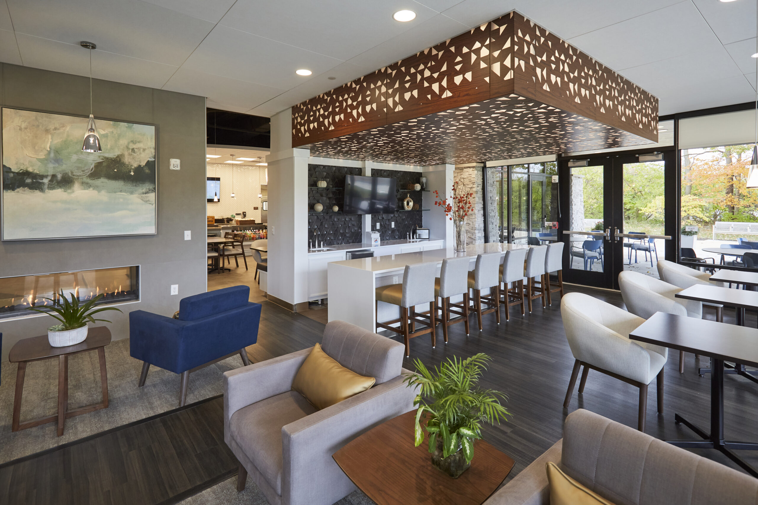 Modern living room with white sofa and art