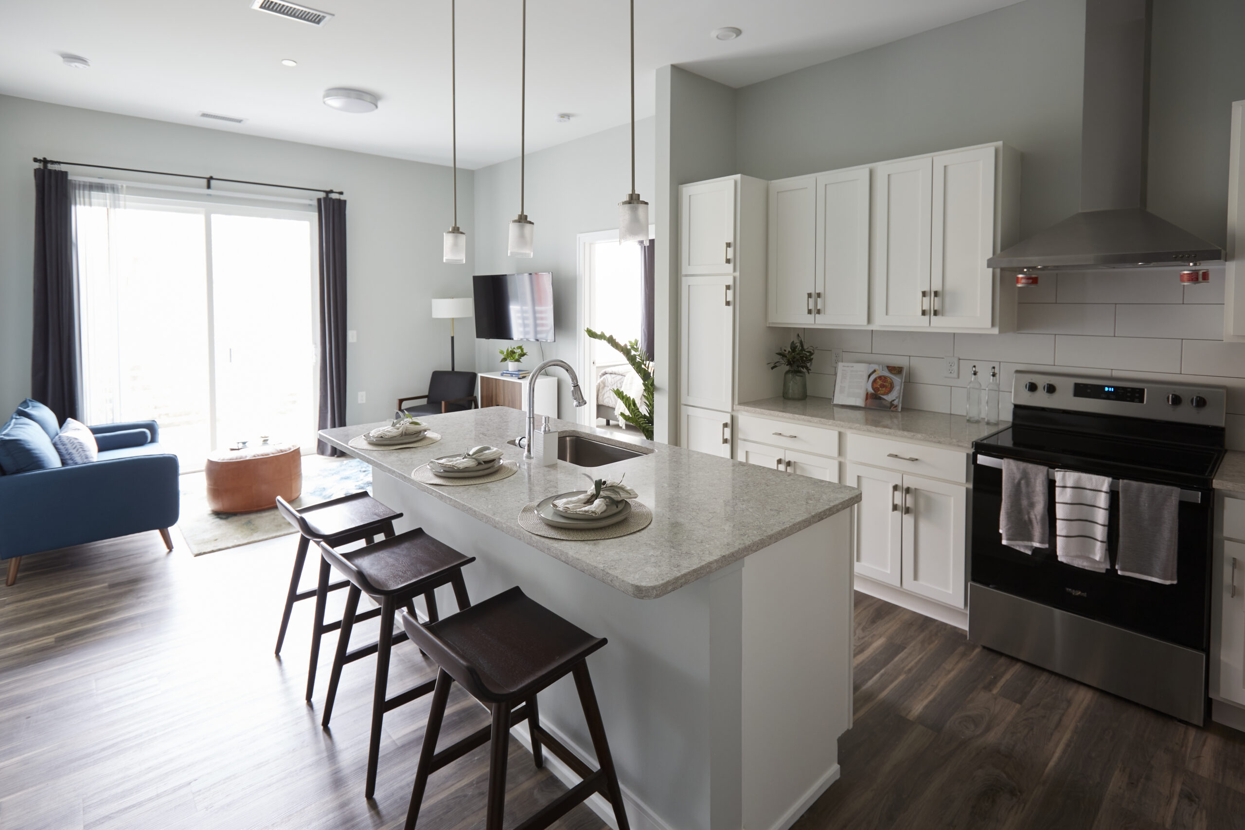 Modern kitchen and living room open concept