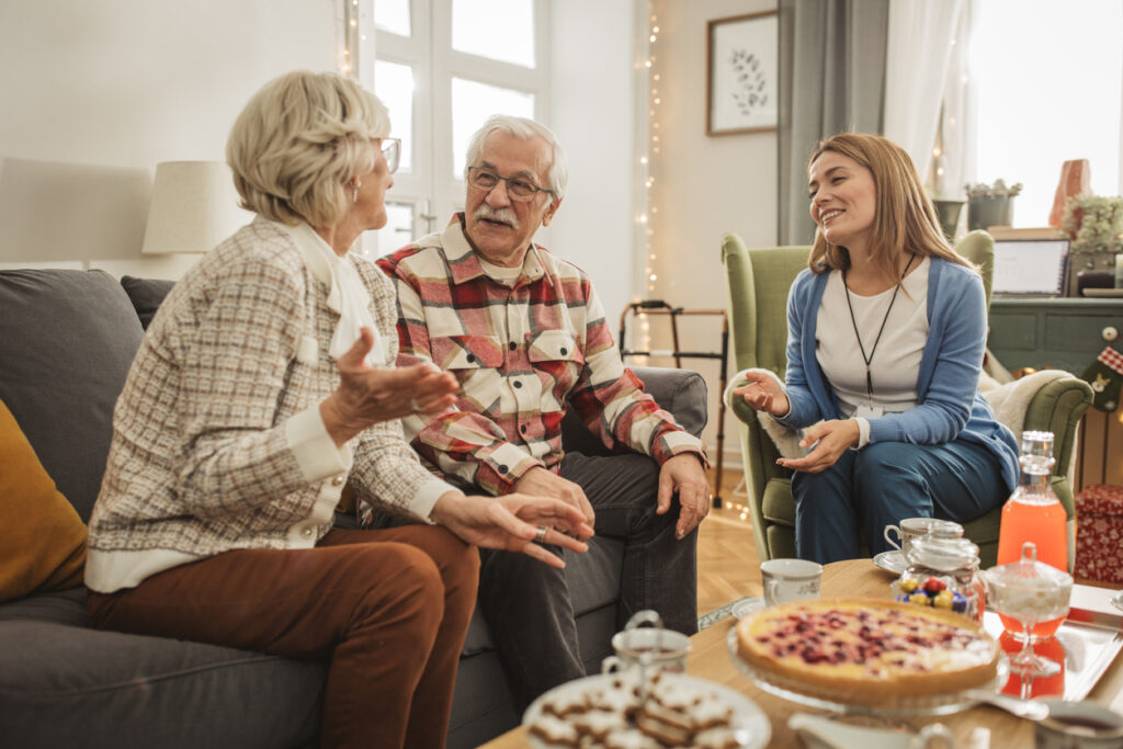 Senior living residents enjoying tea time together