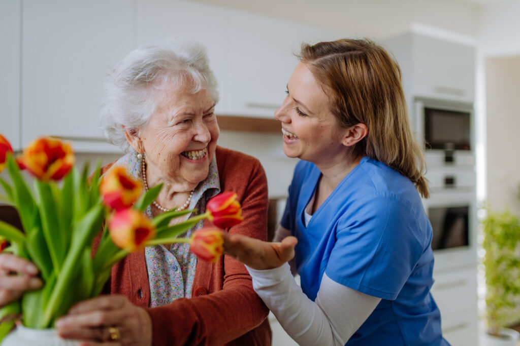 Senior reciving flowers