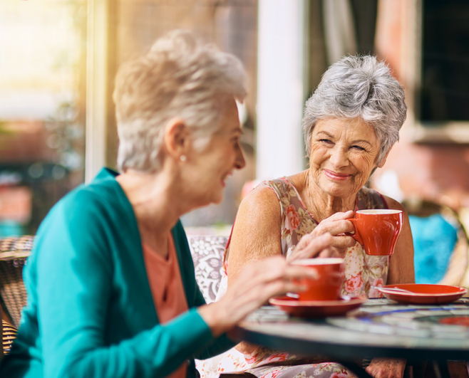 group of senior female friends enjoying a lunch date