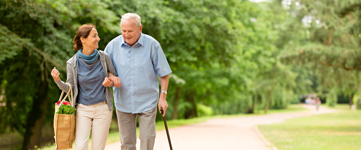 happy seniors walking
